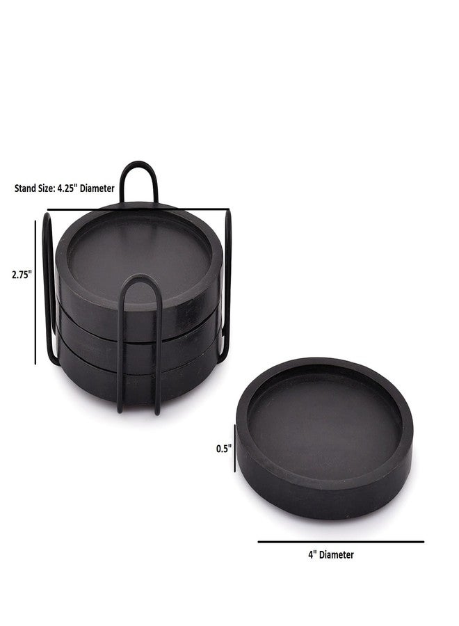 NIRMAN Wooden Coasters for Drinks Coffee Table, Round Drink Coasters with Holder for Tabletop Protection, Set of 4 (4" x 4" x 0.5") (Black) - Image 4